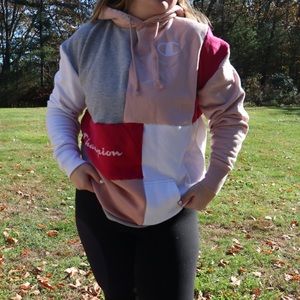 Pink champion upcycled hoodie